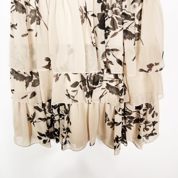 Max and Cleo Size 10 Cream Black One Shoulder Floral Dress Pleated Cocktail Tier - Picture 5 of 11